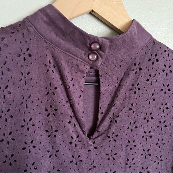 Trixxi Women’s High Neck Faux Suede Floral Mini Shift Dress Purple Size Small - Picture 9 of 13